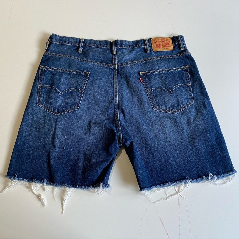 Levi’s 569 Distressed Hem Denim Jean Shorts Unisex Blue Sz 42